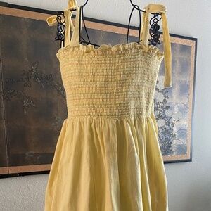 ModCloth Yellow 100% Cotton Smocked Midi Dress